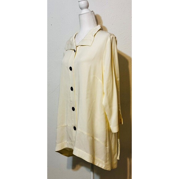 Soft Surroundings Size L Ivory Ruched Sleeve Shacket Oversized Buttons Timeless - Picture 7 of 14